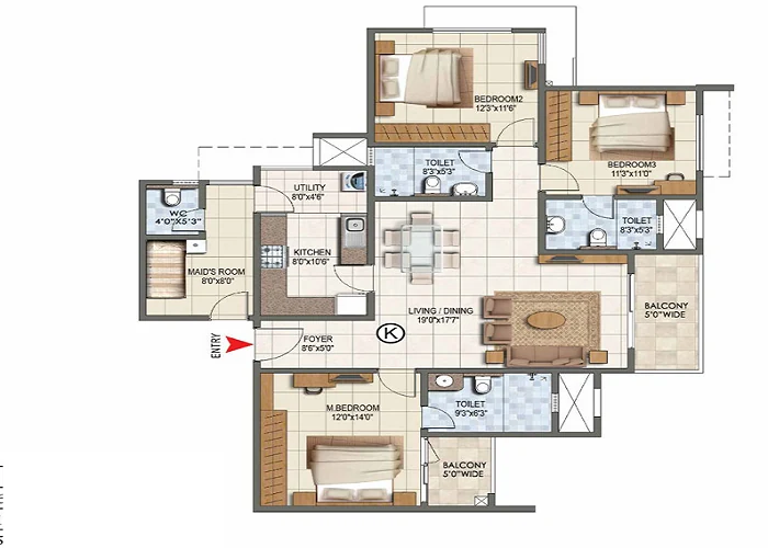 Prestige Springwood indicative layout Indicative three-bedroom layout supplied by the developer
